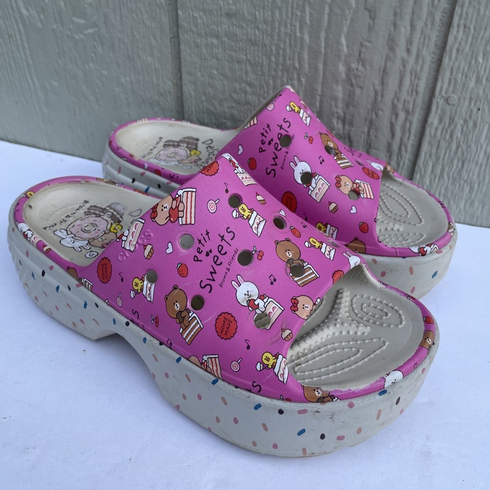 Crocs Line Friends Stomp Petit Sweets Slide Sandal Women 8 Pink Slip-On Open Toe